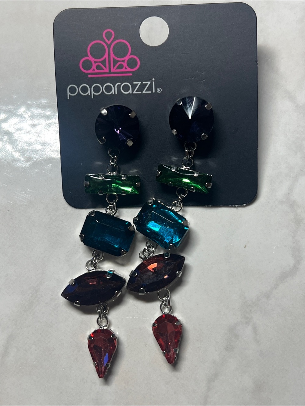 Paparazzi Multicolor Faceted Dangle Earrings - Green Blue Purple Red